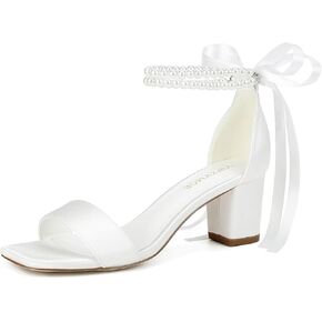 Block Heel Bridal Shoes Open Toe Wedding Shoes for Bride Pearl Heels Wedding Sandals in Kuwait