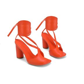 Trendy Open Toe Heeled Sandals for Women - Stylish Thong Sandals with Chunky Heel Fashion Ankle Strap Peep Toe High Heels Pumps for Summer & Evening