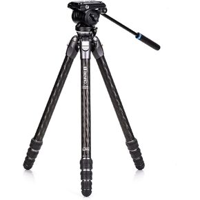 Benro Tortoise Columnless w/Leveling Base Carbon Fiber Three Series Tripod with S4PRO Flat Base Video Head, 4 Leg Sections, Twist Leg Locks, Padded Carrying Case (TTOR34CLVS4PRO)
