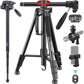 HF3 Horizontal Tripod for Camera and iPhone, 65'' Camera Tripod Monopod with Remote and Phone Mount, 360° Rotation Overhead Tripod Center Column Vertical Horizontal Converted for Video Recording