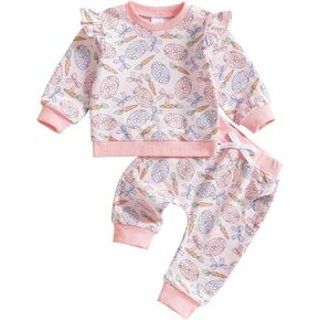 Baby Girl Valentine's Day Outfits Heart Bow Print Long Sleeve Sweatshirt Pants Set Toddler Infant Spring Clothes