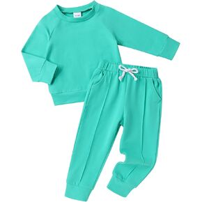 YOUNGER TREE Toddler Fall Outfits for Girl Long Sleeve Sweatsuit Top and Sweatpants Set Baby Girl Clothes (Green, 2-3 Year)