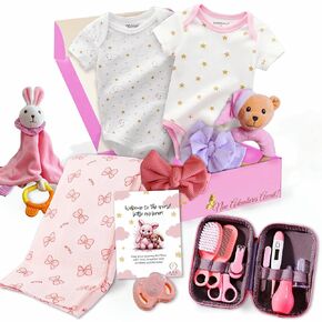 Sky Bliss 18pc Gift Set, Baby Grooming kit, Baby Clothes, Baby Rattle, Baby Blanket, Swaddle, Pacifier, Gifts for New Baby Girl, Newborn Essentials, Baby Gift Set (Grooming Kit), Gift for New mom.