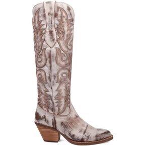 Dingo Womens Faded Love Embroidered Round Toe Casual Boots Knee High Mid Heel 2-3" - Brown, White
