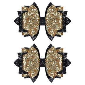 Glitter Gold-black Hair Bow Clips 4" New Year Cheer Bow Alligator Barrettes Pins Toddler Teens Girls Kids Birthday Back to School Graduation Gift Dress Outfit Decor Accessory