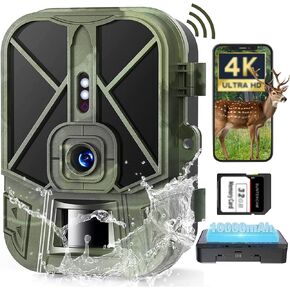Trail Camera 4K 36MP WiFi Bluetooth Built-in 10000mAH Rechargeable Lithium Battery, Game Camera with No Glow Night Vision Motion Activated Waterproof for Wildlife Deer Scouting Hunting