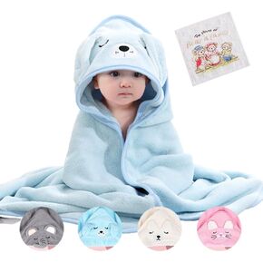 Animal Hooded Bath Towel Ultra Soft Hooded Towel for Babie Toddler, Infant - Ultra Absorbent, Bathrobe Blanket Toddlers Shower Gifts for Boys Girls (Blue), Large