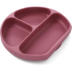 LAT LEE AND TOWN Suction Plates for Babies & Toddlers Silicone Grip Dish Divided Plate for Weaning Babies Microwave Dishwasher Safe (Bean Paste Color)