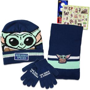 Star Wars Baby Yoda Winter Gear for Boys - Mandalorian Beanie Bundle with Baby Yoda Beanie, Gloves, Scarf Plus Stickers, More | Baby Yoda Winter Accessories for Kids