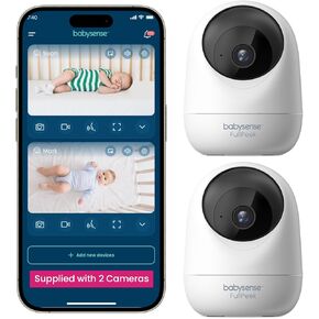 Babysense 2Peek Video Baby Monitor, WiFi Security Camera with Auto Tracking (2Pcs), 3MP Super HD, Intelligent Motion & Sound Detection, Night Vision, Private Hidden Lens Mode, Supports SD Card