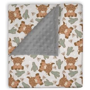 Mink Baby Blanket for Boys Highland Cow Cactus Gray, Western Farm Animal Soft Lightweight Double Layer Dotted Backing Receiving Blankets, Newborn Infant Toddler Nursery Crib Bedding 30 x 40