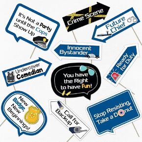 Police Party Photo Booth Kit - Police Academy Graduation Party Decorations - Selfie Props with Sticks - 10pcs