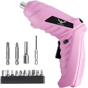 14 in 1 Electric Screwdriver Cordless Rechargeable Pink Small Power Drill Set 3.6V Li-ion 3.5N·m Max Torque Electric Rotatable with Case LED Light Screwdriver for Home Office DIY Tools (Pink)