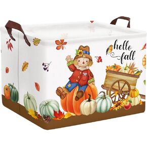 Clastyle Pumpkin Turkey Gift Basket Large Maple Leaf Scarecrow Cart Fall Basket Farm Harvest Storage Bin for Clothes Toy Book