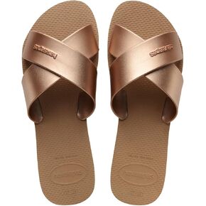 Havaianas Women's Aqua Metallic Sandals's Slides for Everyday Wear - Rose Gold, 11/12W