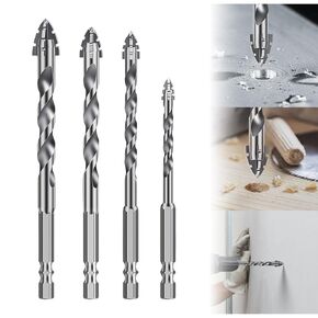 4 PCS High-Strength Eccentric Twist Drill Bit Sets, New Four-Flute Sawtooth Masonry Drill Bit Four Edged Serrated Drill Set for Stone Glass Concrete Tile Ceramic Wood Brick