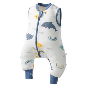 Toddler Sleep Sack with Feet 6-12 Months, 1.0 TOG Thermostatic Infant Sleeping Sack with Legs, Soft Cotton Baby Wearable Blanket, 2-Way Zipper Baby Sleep Bag Walker for All Season