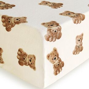 LifeTree Crib Sheets for Baby, Muslin Fitted Crib Sheets Neutral Boys Girls - Toddler Bed Sheet Fits Standard Crib, 70% Viscose from Bamboo and 30% Cotton, Bear Pattern, 28in x 52in