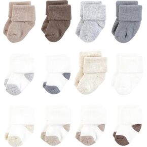Hudson Baby Baby Unisex Cotton Rich Newborn and Terry Socks, Neutral Heel Toe, 0-6 Months, Brown