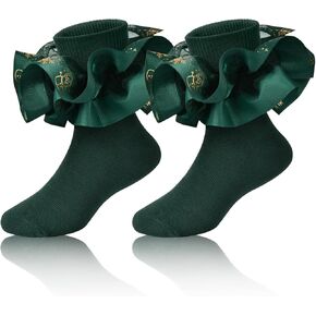 Toddler Lace Ruffle Socks with Cute Snowflake Polka Dot Ruffle Socks for Girls Turn Cuff Frilly Dress Socks