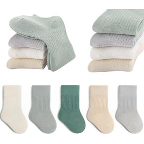 5 Pairs Toddler Crew Socks Soft Cotton Socks Elastic Baby Solid Colors for Unisex kids Boys Girls