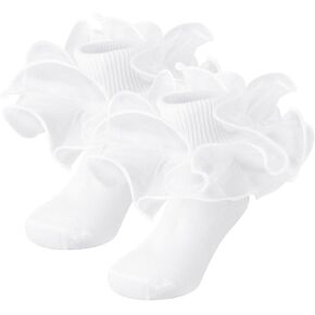Dreshow Bqubo Girls Girls Socks Double Lace Frilly Dress Socks Turn Cuff Socks Lace Trim for Infant & Toddler & Kids in Kuwait