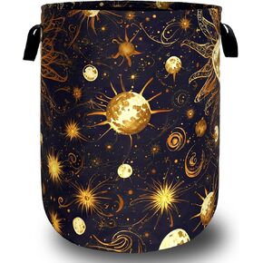 Golden Sun Pattern Laundry Basket Galaxy Funny Laundry Hamper Foldable Oxford Cloth Universe Colorful Tote Bag Clothes Toy Storage Bucket 18.9" x 16.5"For Bathroom/Laundry Storage/Bedroom