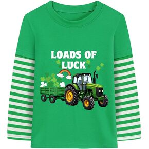 DDSOL Boy Toddler St Patricks Day Shirt Dinosaur Monster Truck Long Sleeve T-Shirt Lucky Shamrock Clover Tee Top Kid Clothes