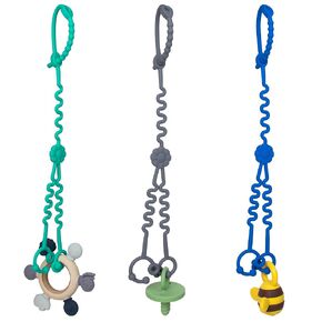 Baby Toy Straps - 1 Drag 2 Design for Toy Safety - 3 Pack of Silicone Straps for Strollers, High Chairs, Cribs & Car Seats - Food Grade Silicone - Navy, Dark Gray & Spearmint