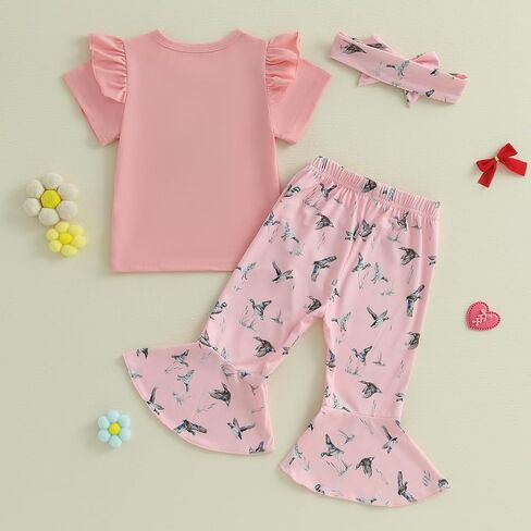 Baby Girl Hunting Outfit Mamas Girl Summer Clothes Embroidery T-shirt Mallard Duck Flare Pants Cute Bell Bottoms Set in Kuwait