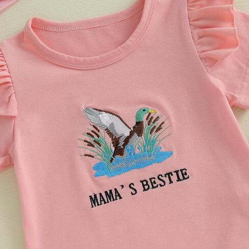Baby Girl Hunting Outfit Mamas Girl Summer Clothes Embroidery T-shirt Mallard Duck Flare Pants Cute Bell Bottoms Set in Kuwait