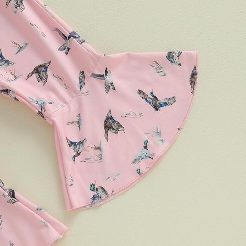 Baby Girl Hunting Outfit Mamas Girl Summer Clothes Embroidery T-shirt Mallard Duck Flare Pants Cute Bell Bottoms Set in Kuwait