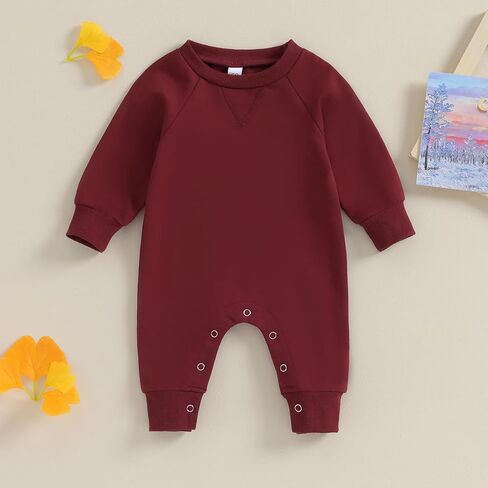 Newborn Infant Baby Boy Girl Clothes Solid Color Long Sleeve Romper Jumpsuit One Piece Bodysuit Fall Winter Outfit in Saudi Arabia