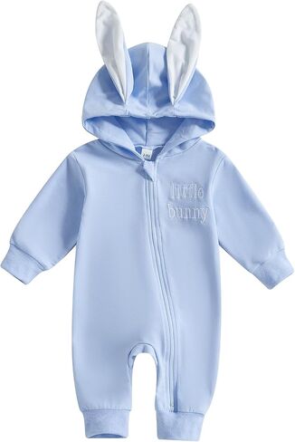 BemeyourBBs Newborn Baby Boy Girl Easter Outfit Bunny Ear Hoodie Romper Long Sleeve Jumpsuit Infant Spring Clothes in Kuwait