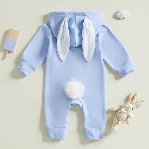 BemeyourBBs Newborn Baby Boy Girl Easter Outfit Bunny Ear Hoodie Romper Long Sleeve Jumpsuit Infant Spring Clothes in Kuwait
