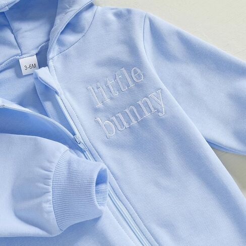 BemeyourBBs Newborn Baby Boy Girl Easter Outfit Bunny Ear Hoodie Romper Long Sleeve Jumpsuit Infant Spring Clothes in Kuwait