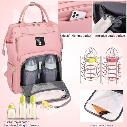 Pomelo Best Diaper Bag Backpack Stylish Waterproof Multifunctional Large Baby Bag with Changing Mat and Stroller Straps (Black) in Saudi Arabia