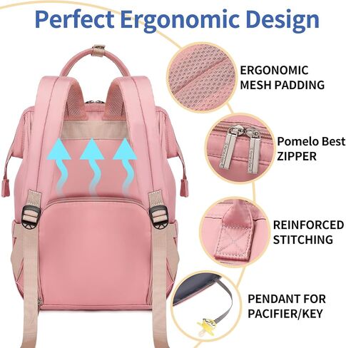 Pomelo Best Diaper Bag Backpack Stylish Waterproof Multifunctional Large Baby Bag with Changing Mat and Stroller Straps (Black) in Saudi Arabia