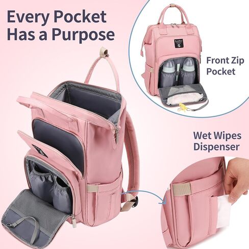 Pomelo Best Diaper Bag Backpack Stylish Waterproof Multifunctional Large Baby Bag with Changing Mat and Stroller Straps (Black) in Saudi Arabia