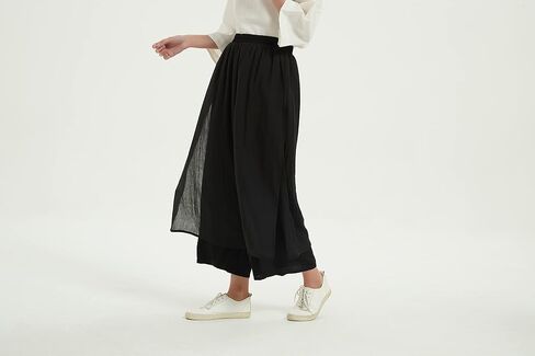 Minibee Women's Wide Leg Pants Loose Layer Capris Yoga Palazzo Elastic Waist Trousers in Kuwait