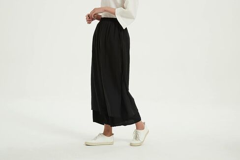 Minibee Women's Wide Leg Pants Loose Layer Capris Yoga Palazzo Elastic Waist Trousers in Kuwait