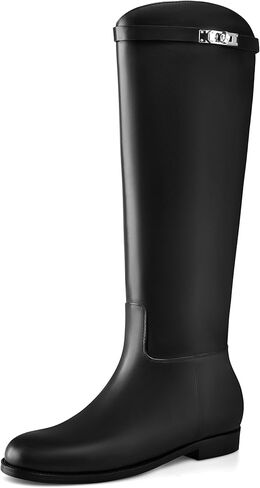 MIRAAZZURRA Flat Knee High Boots Women Round Toe Tall Flat Boots with Buckle Back Zipper Womens Riding Boots in Saudi Arabia