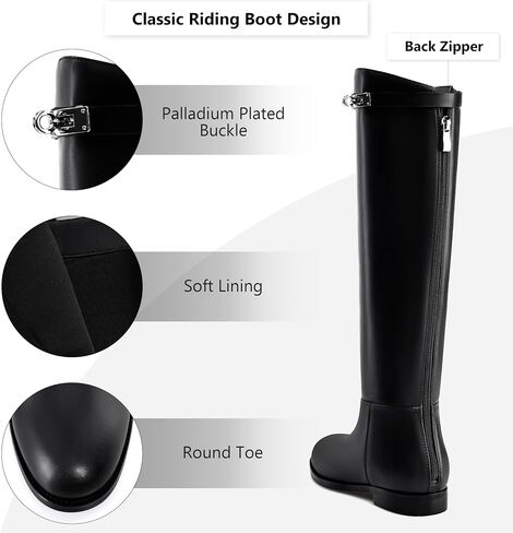 MIRAAZZURRA Flat Knee High Boots Women Round Toe Tall Flat Boots with Buckle Back Zipper Womens Riding Boots in Saudi Arabia
