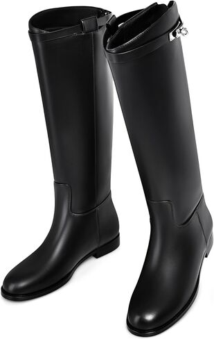 MIRAAZZURRA Flat Knee High Boots Women Round Toe Tall Flat Boots with Buckle Back Zipper Womens Riding Boots in Saudi Arabia