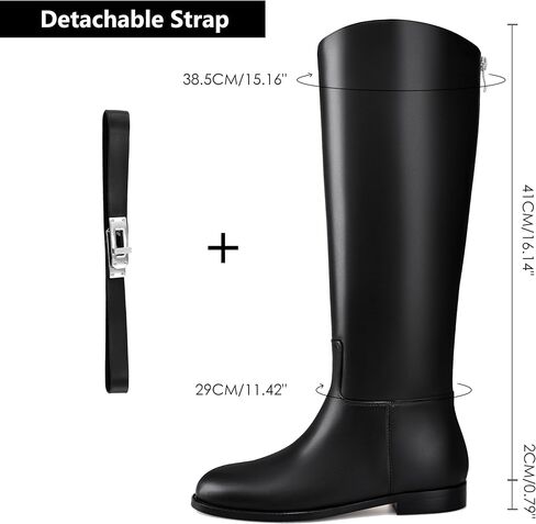 MIRAAZZURRA Flat Knee High Boots Women Round Toe Tall Flat Boots with Buckle Back Zipper Womens Riding Boots in Saudi Arabia