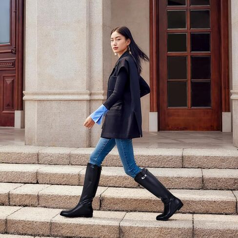 MIRAAZZURRA Flat Knee High Boots Women Round Toe Tall Flat Boots with Buckle Back Zipper Womens Riding Boots in Saudi Arabia