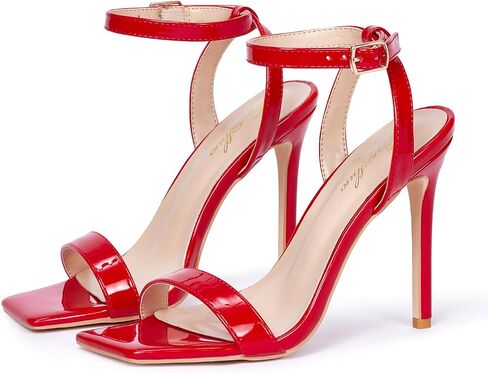 GENSHUO Women's High Heels Ankle Buckle Strap Stilettos Open Square Toe Dressy Sexy Strappy Sandals for Party Prom Homecoming Dressy Shoes in Kuwait