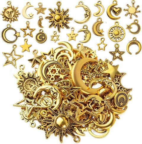 BronaGrand 112pcs Antique Gold Alloy Celestial Pendant Charms Sun Moon Star Charms Jewelry Charms Pendants for Jewelry DIY Earrings Necklace Bracelet Making and Crafting in Saudi Arabia