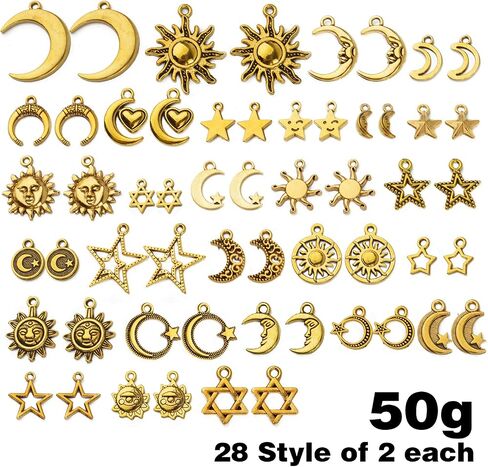 BronaGrand 112pcs Antique Gold Alloy Celestial Pendant Charms Sun Moon Star Charms Jewelry Charms Pendants for Jewelry DIY Earrings Necklace Bracelet Making and Crafting in Saudi Arabia