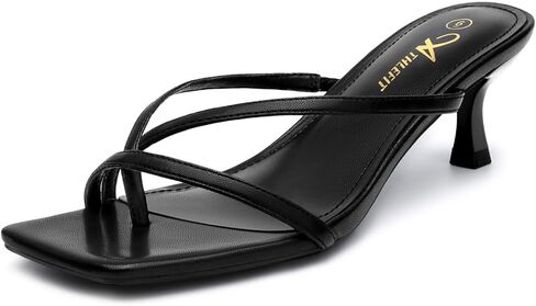 Athlefit Women's Strappy Kitten Heels Flip Flops Square Open Toe Low Heels Fashion Party Dress Thong Heeled Sandals in Kuwait